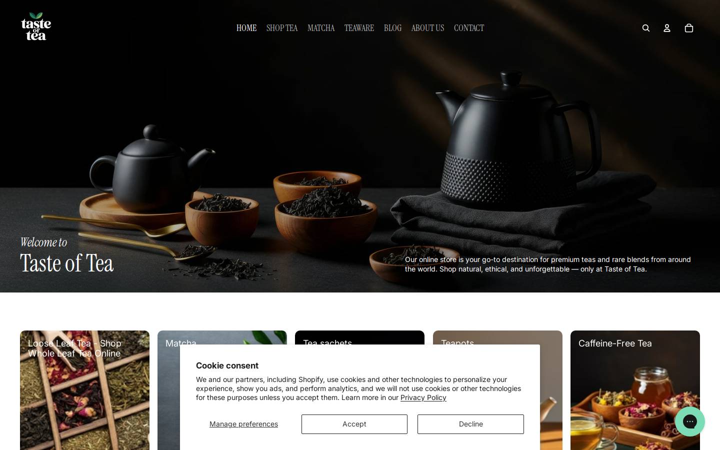 Tasteoftea homepage screenshot