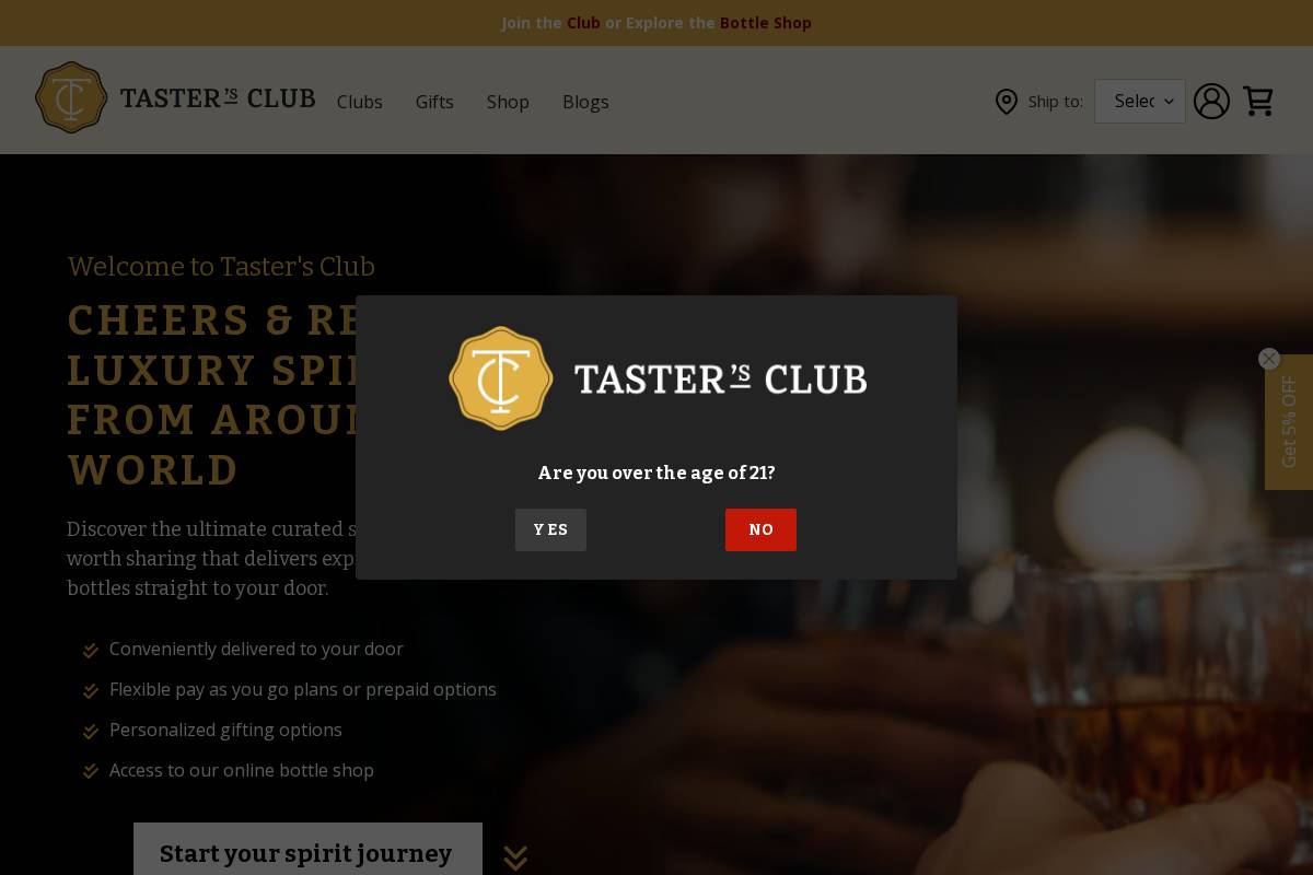 Taster's Club homepage screenshot