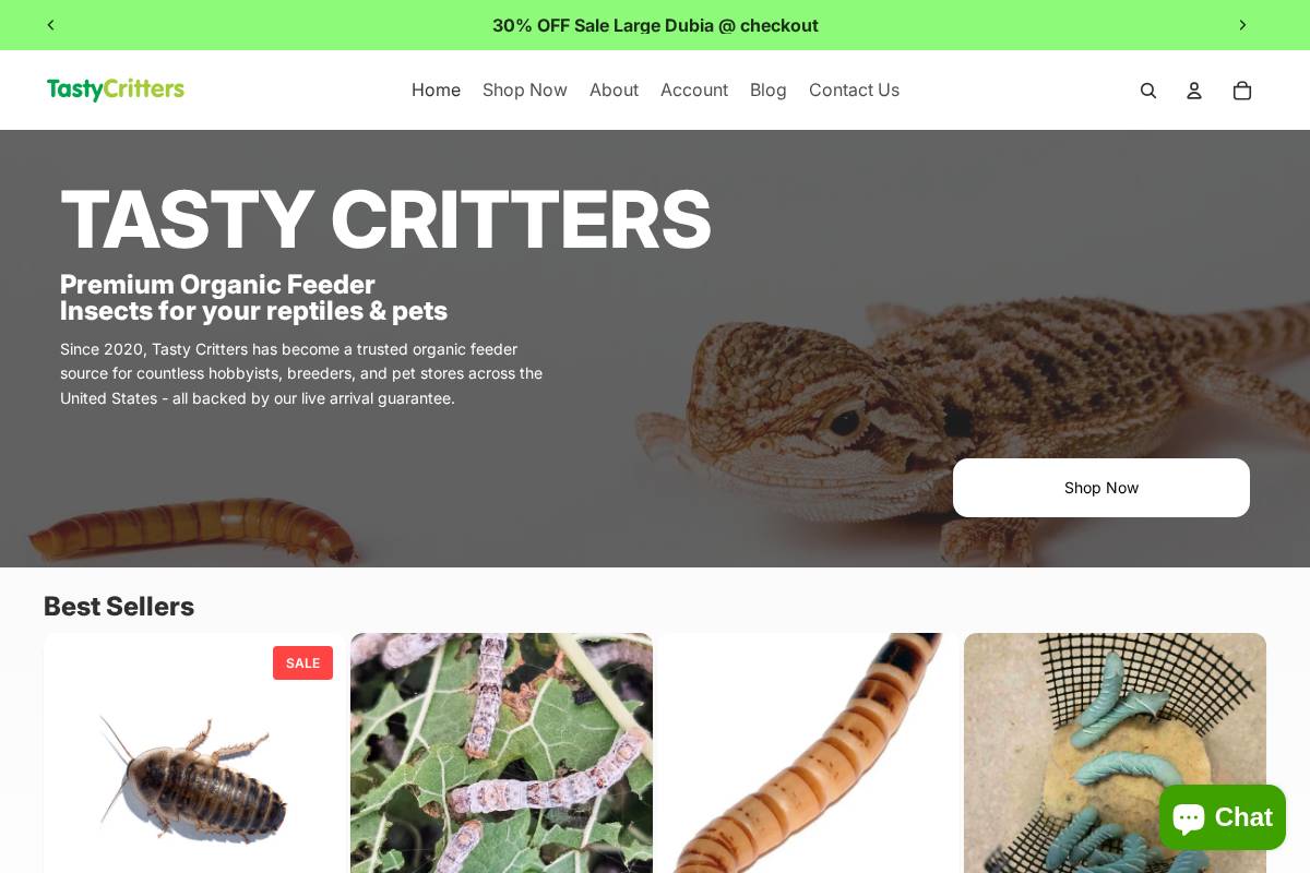 tastycritters.com homepage screenshot