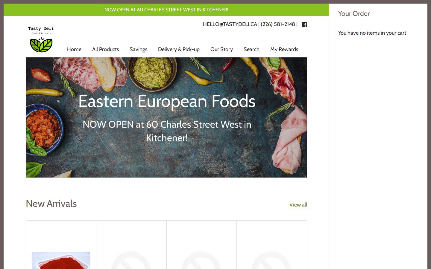 tastydeli.ca homepage screenshot