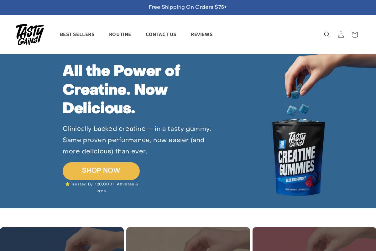 tastygains.com homepage screenshot