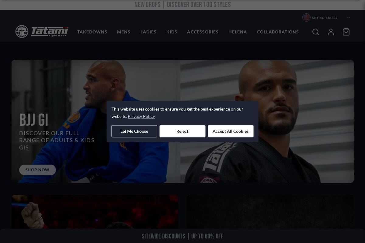 Tatami Fightwear homepage screenshot