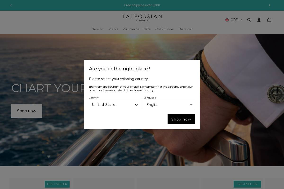 Tateossian homepage screenshot