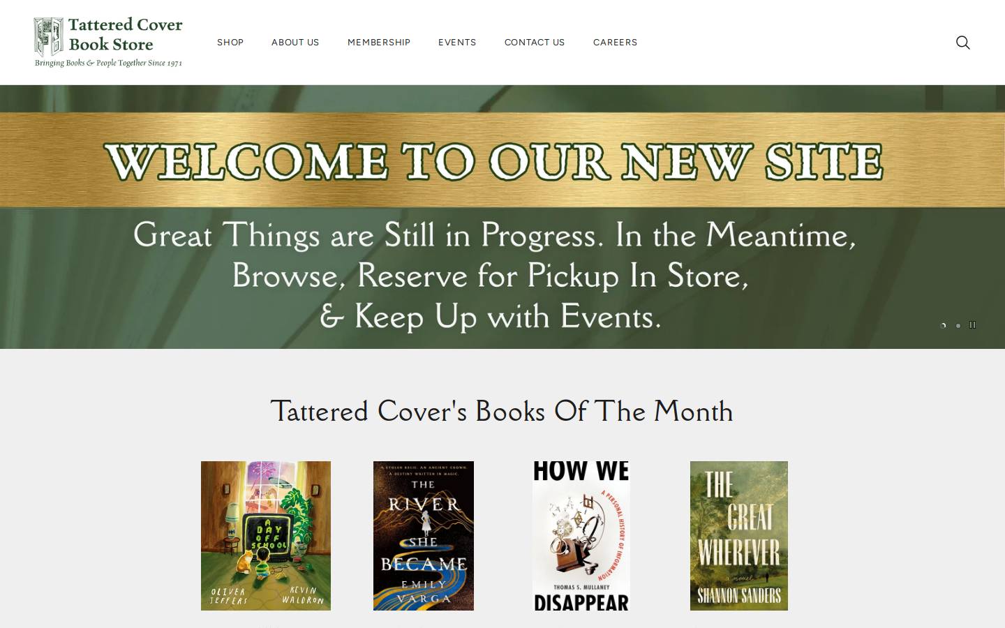 Tattered Cover Book Store homepage screenshot