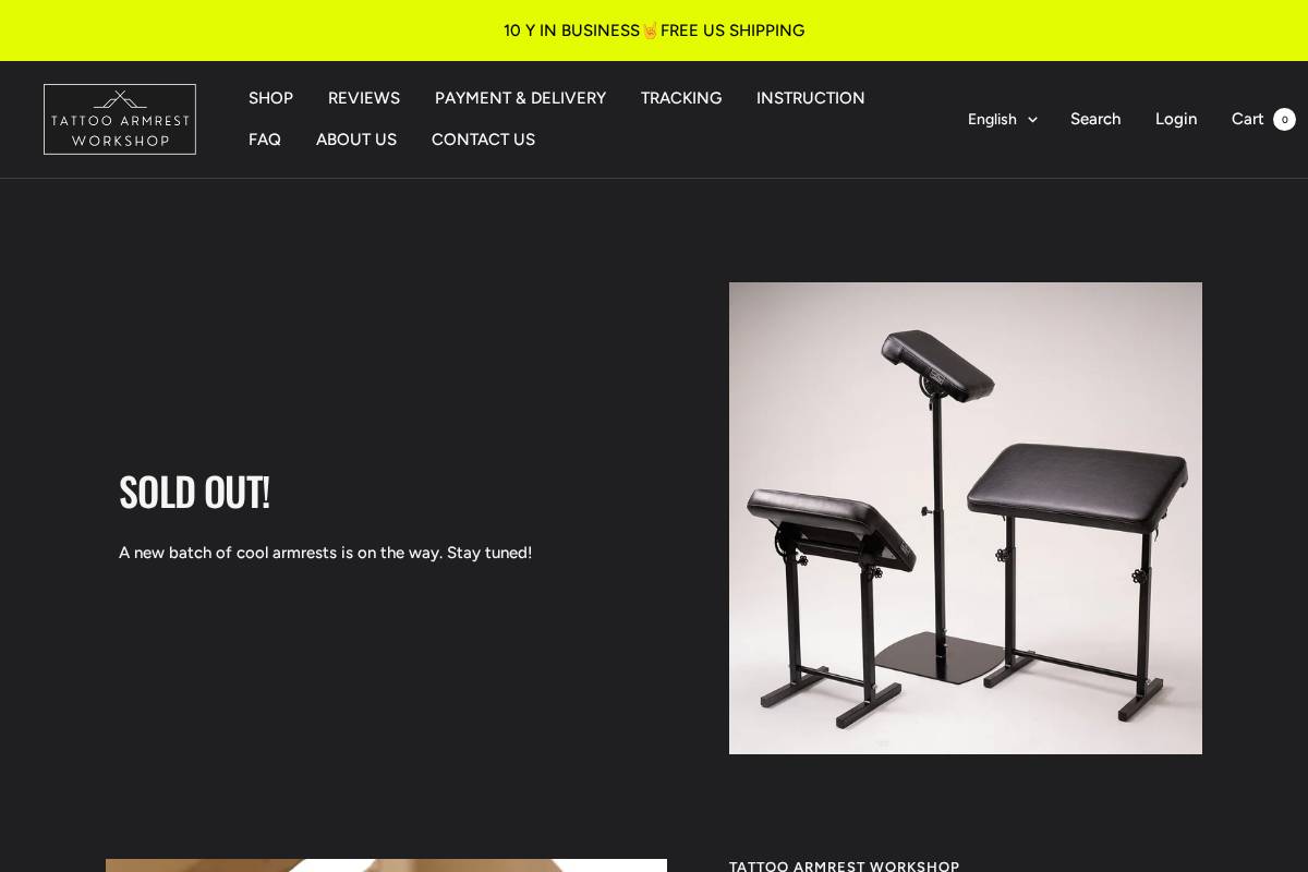 tattoo-armrest.com homepage screenshot