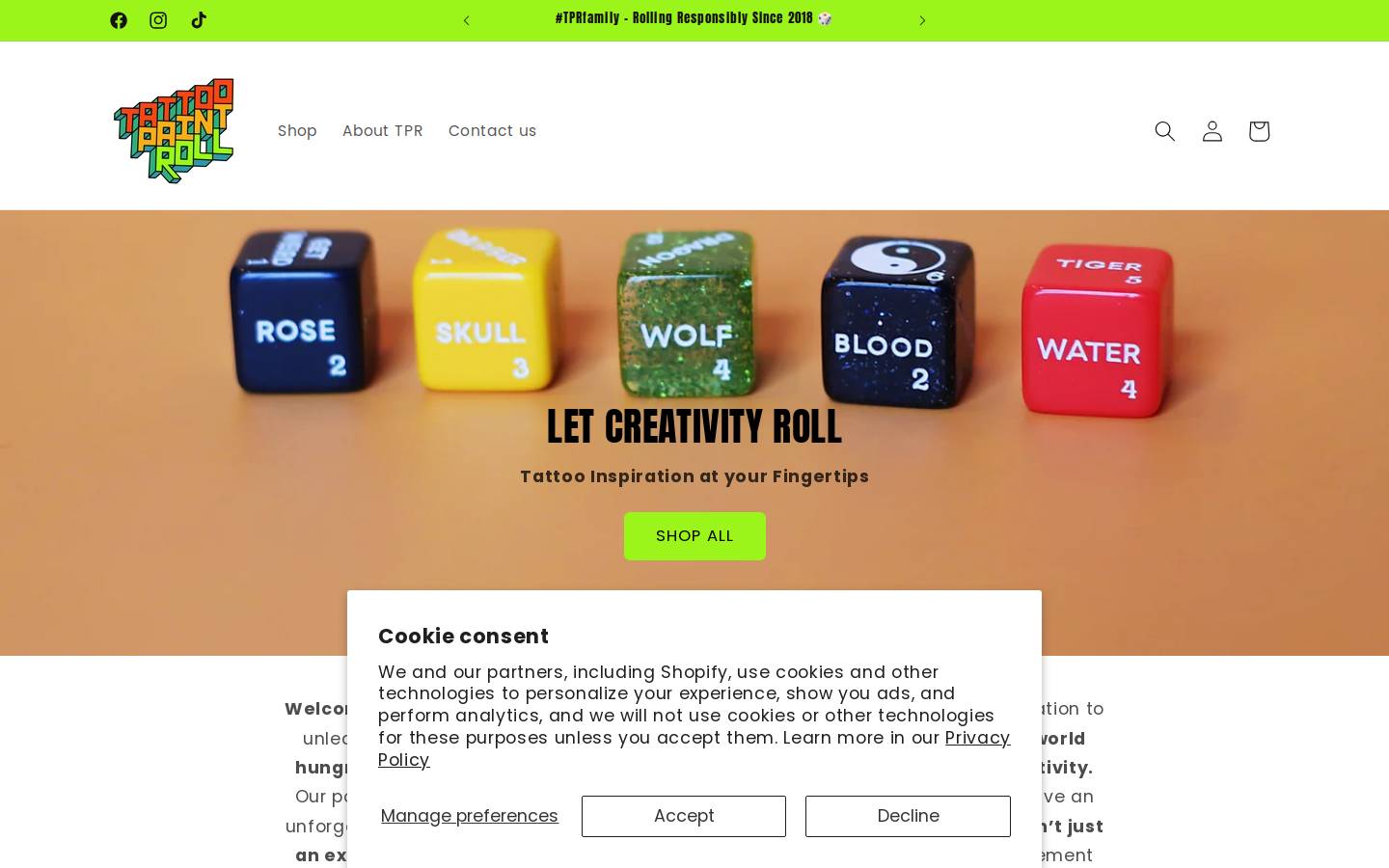 tattoopaintroll.com homepage screenshot