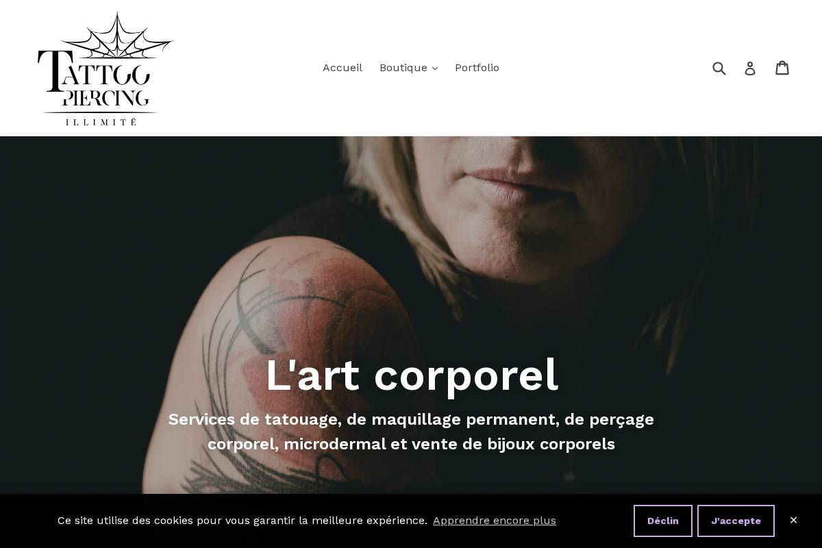 tattoopiercingillimite.ca homepage screenshot