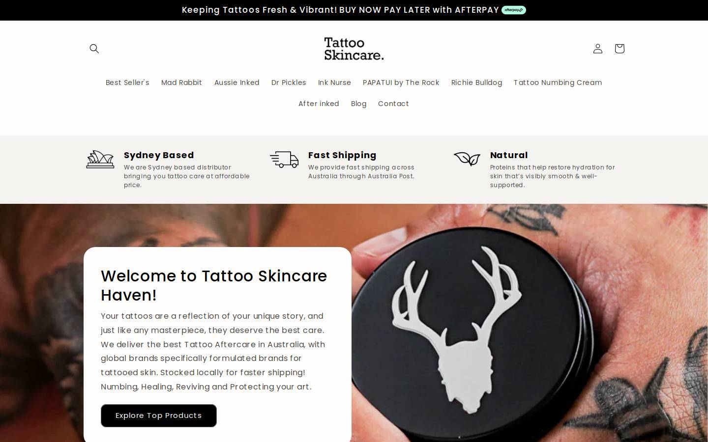 tattooskincare.com.au homepage screenshot