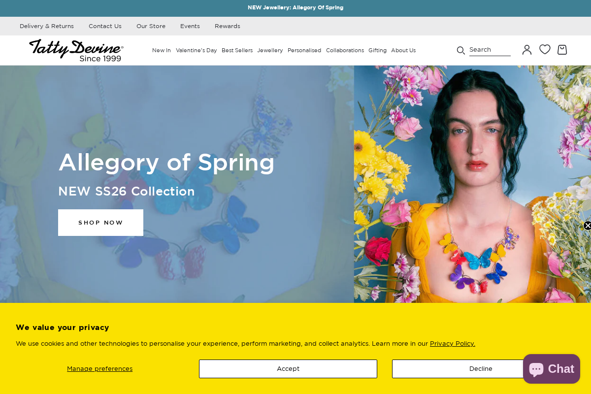 Tatty Devine homepage screenshot