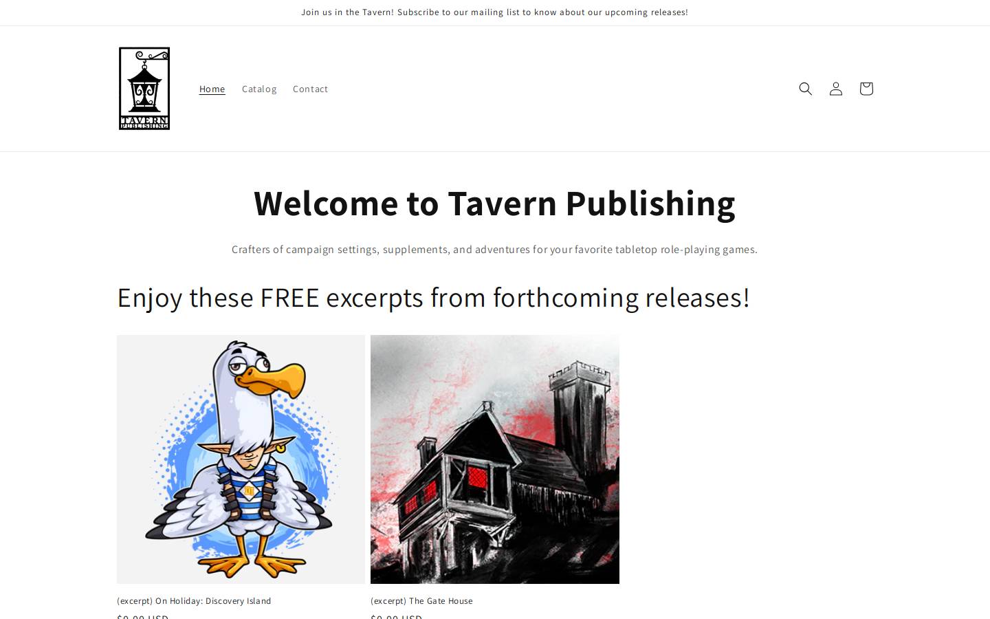 tavernpublishing.com homepage screenshot