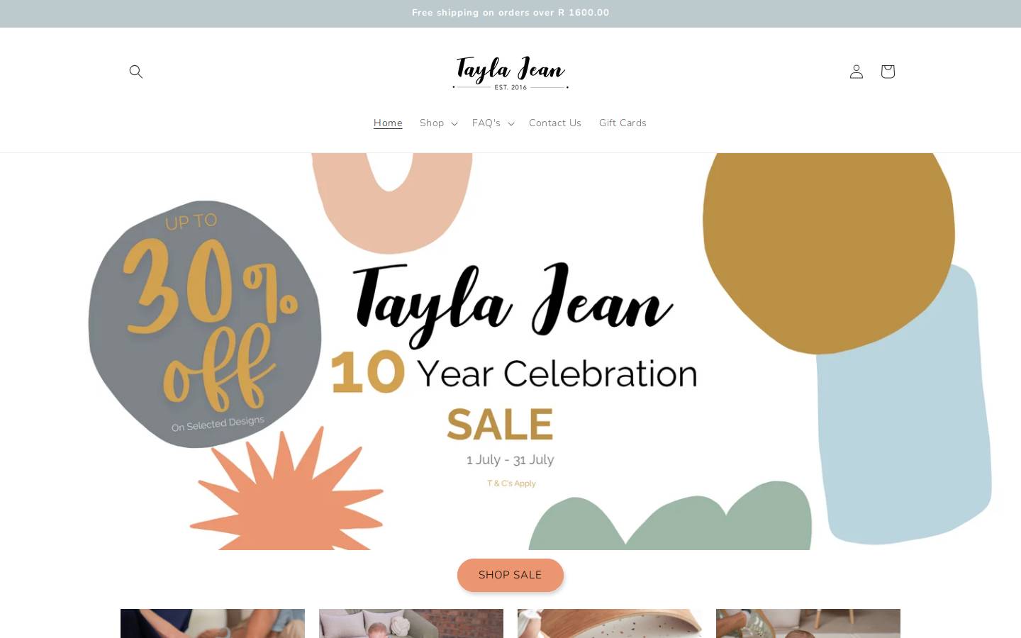 taylajean.co.za homepage screenshot