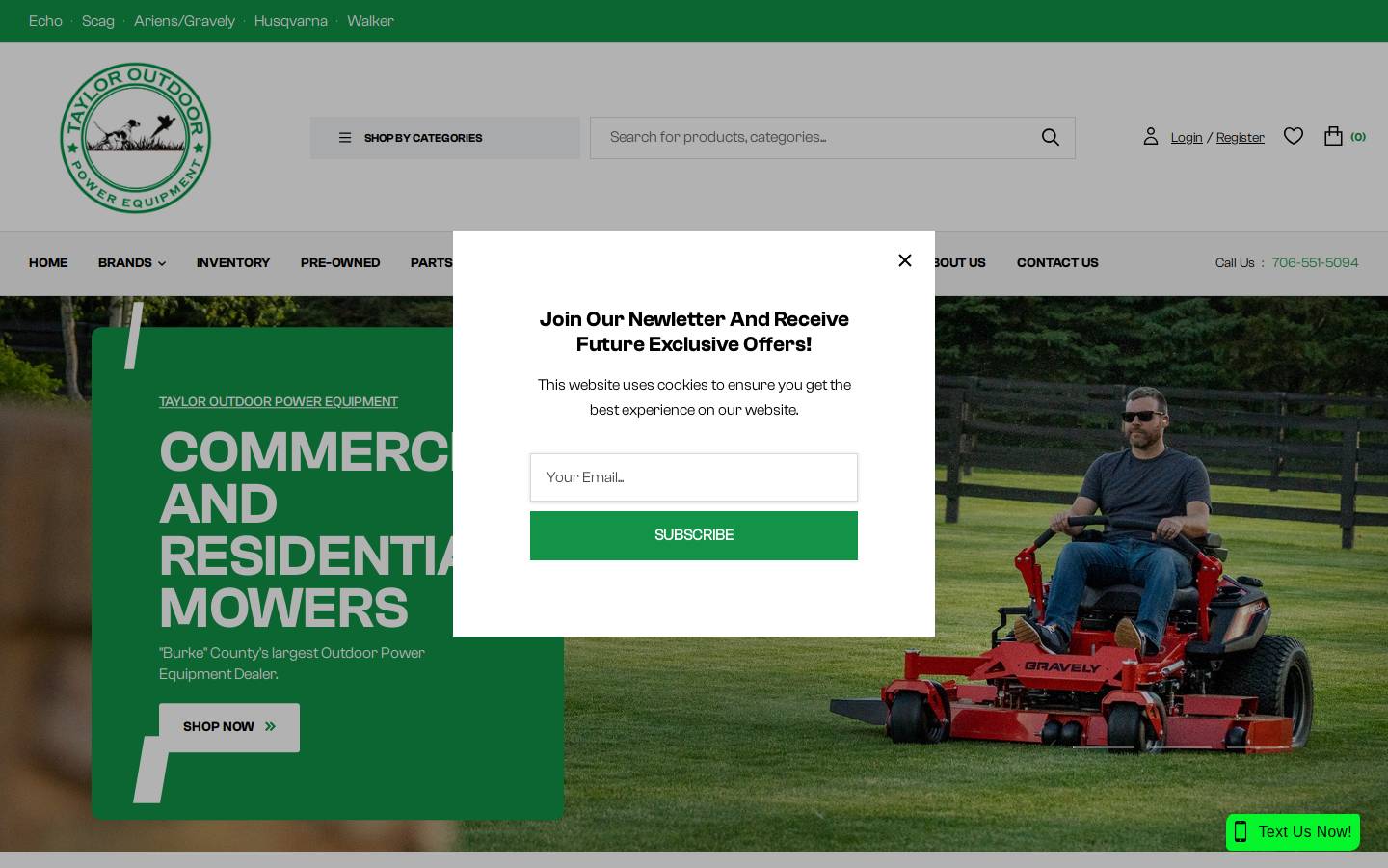 tayloroutdoorequipment.com homepage screenshot