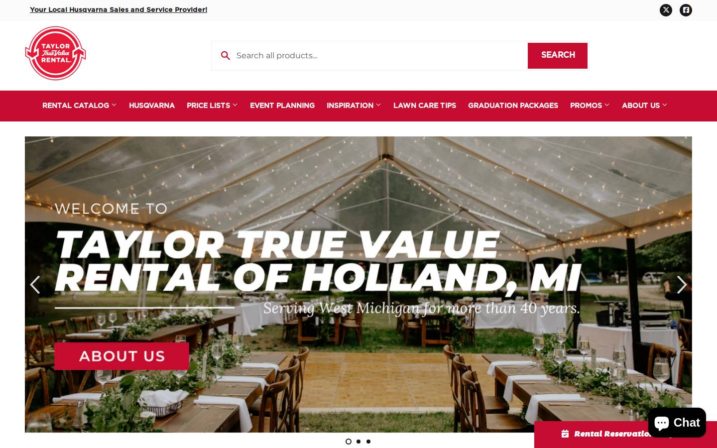 taylorrentalholland.com homepage screenshot