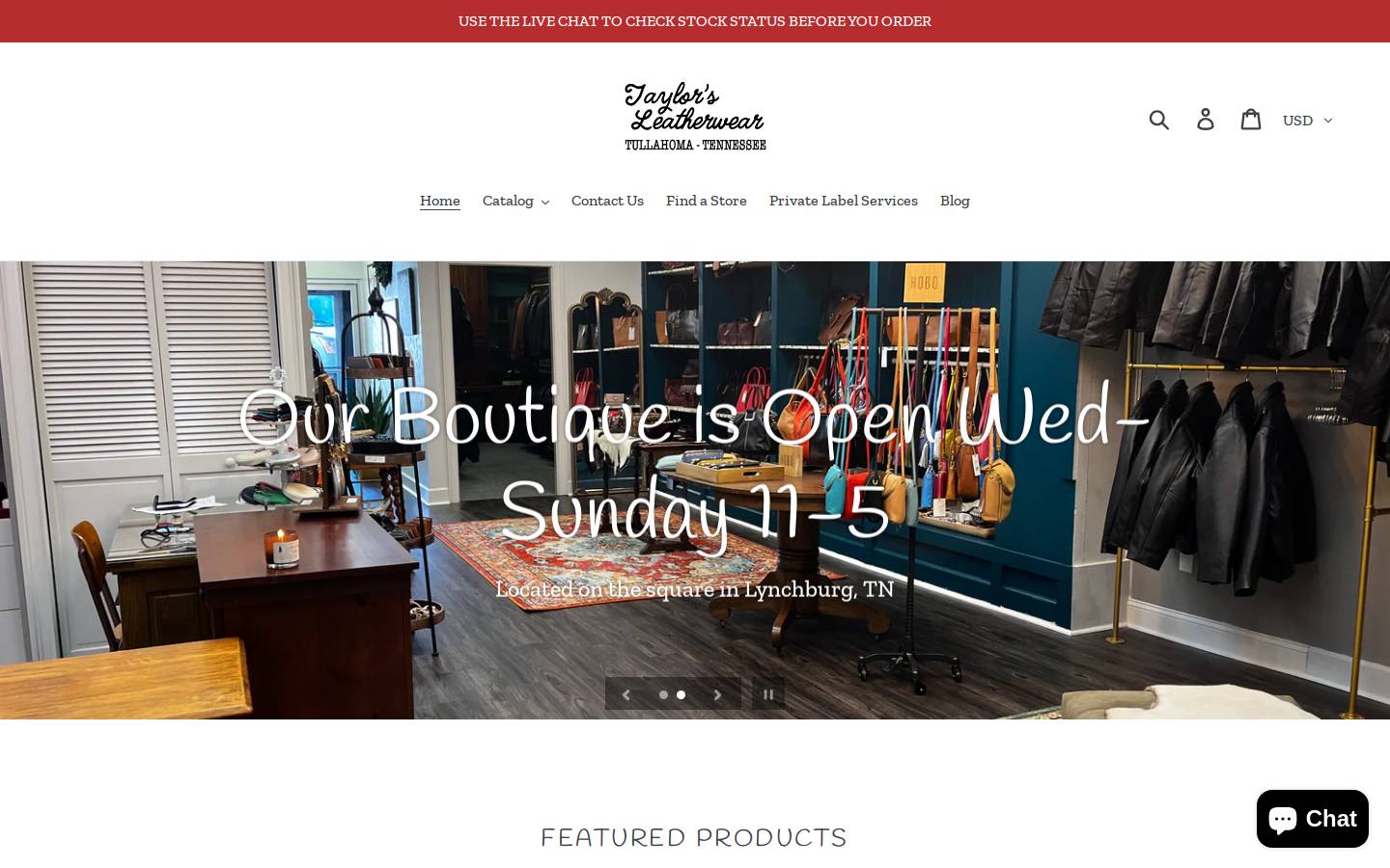 taylorsleatherwear.com homepage screenshot