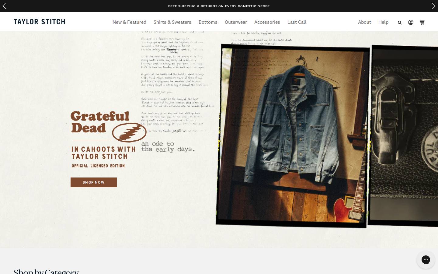 Taylor Stitch homepage screenshot