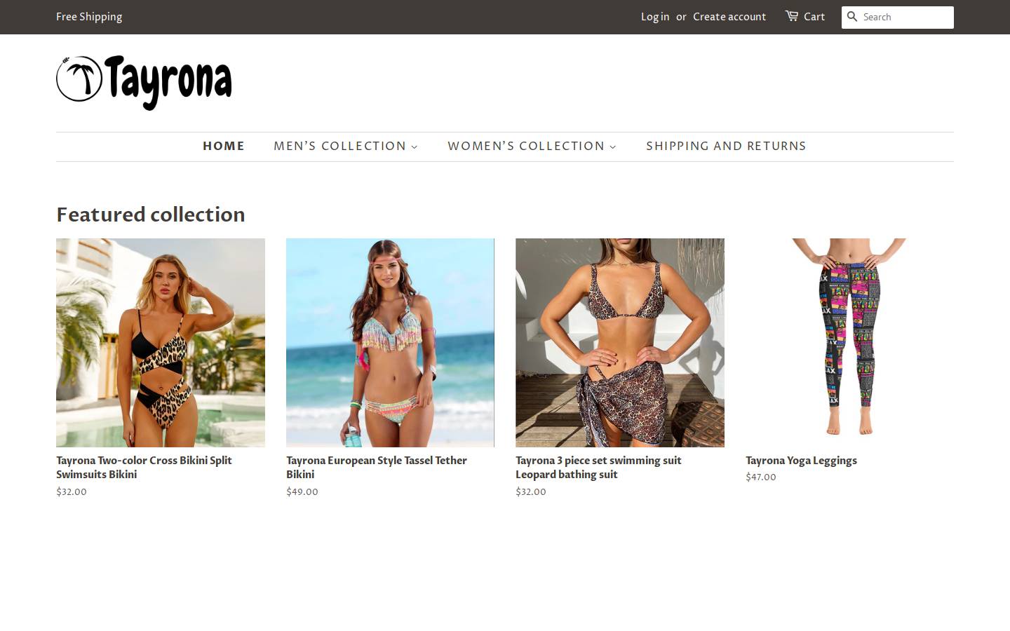 tayronaapparel.com homepage screenshot