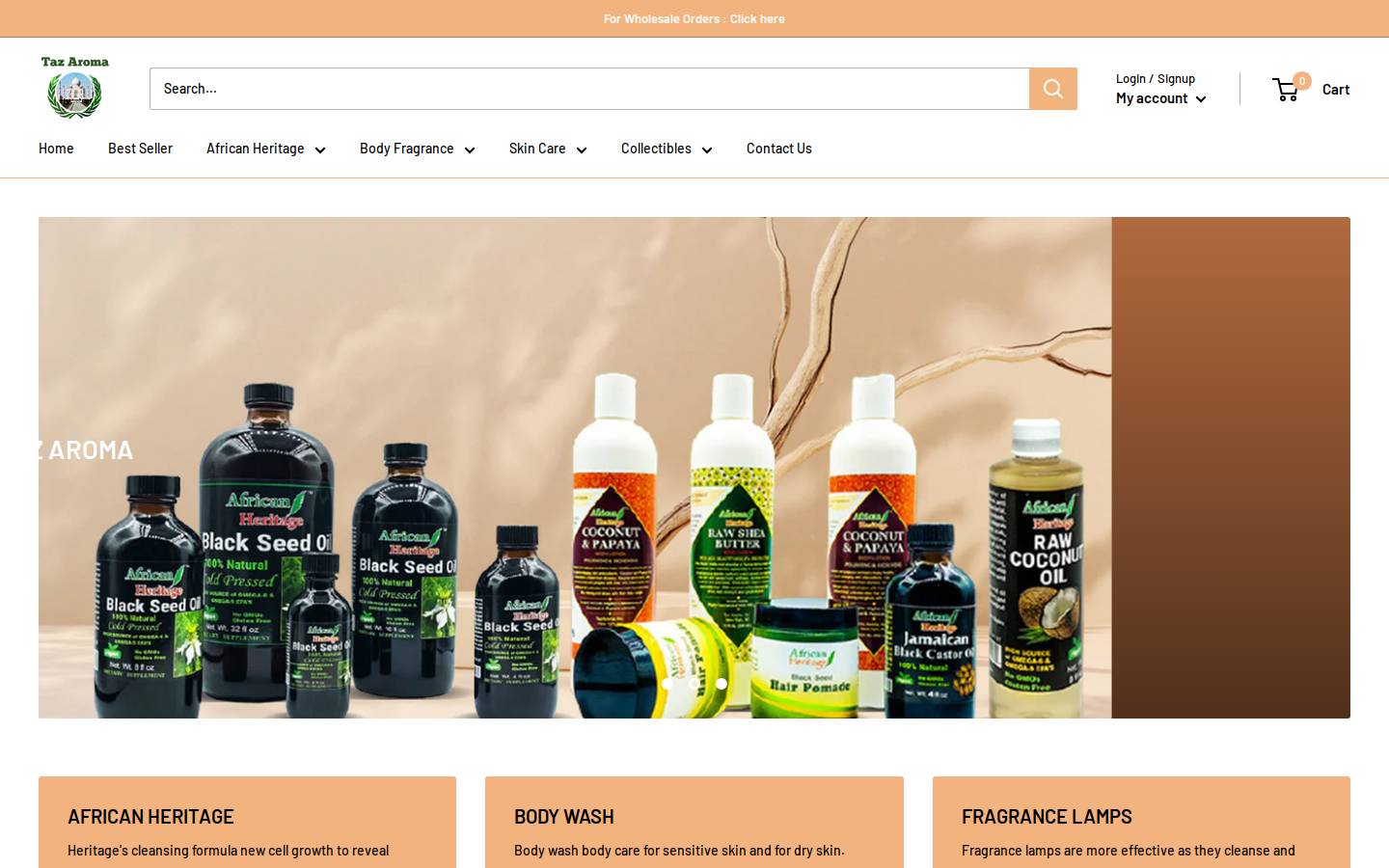 tazaroma.com homepage screenshot