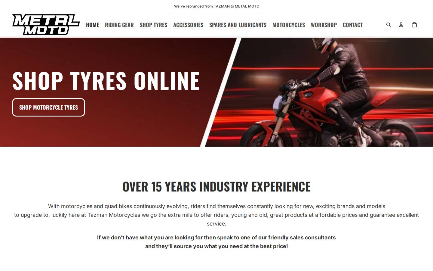 tazmanmotorcycles.co.za homepage screenshot