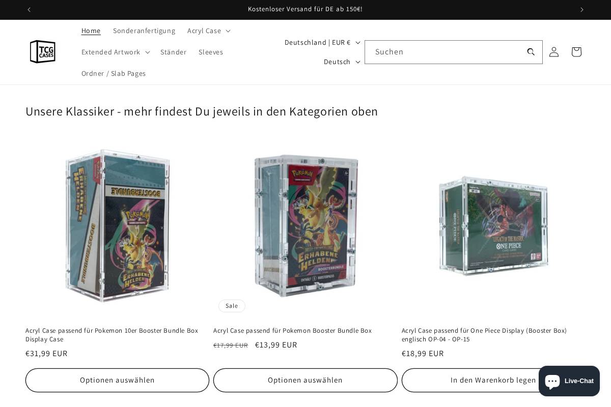 TCG-cases.de homepage screenshot