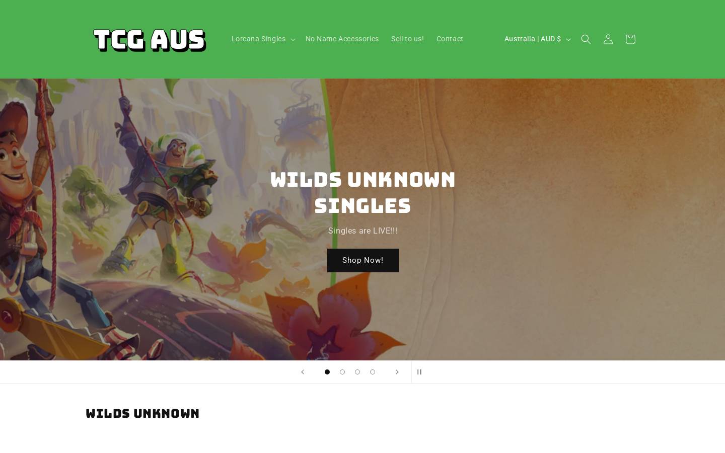 tcgaus.com homepage screenshot