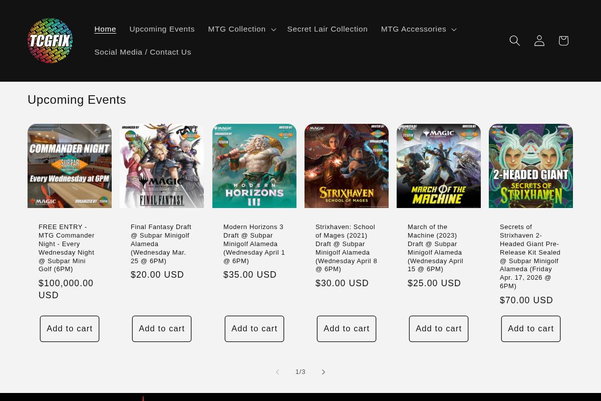 tcgfix.com homepage screenshot