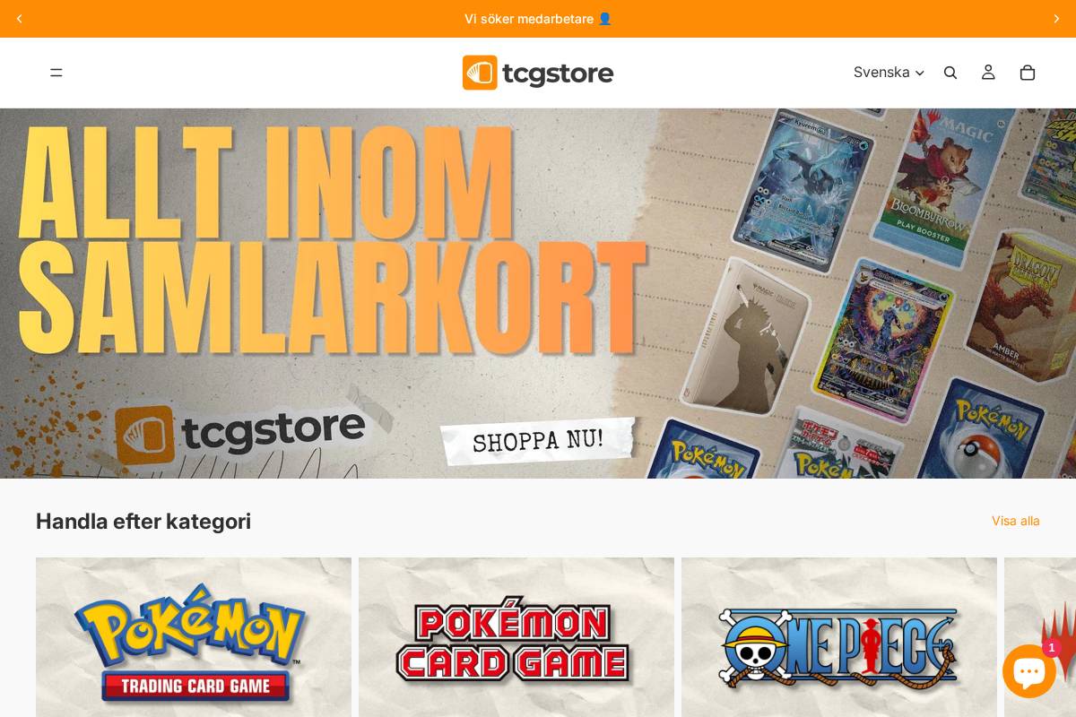 Tcgstore.se homepage screenshot