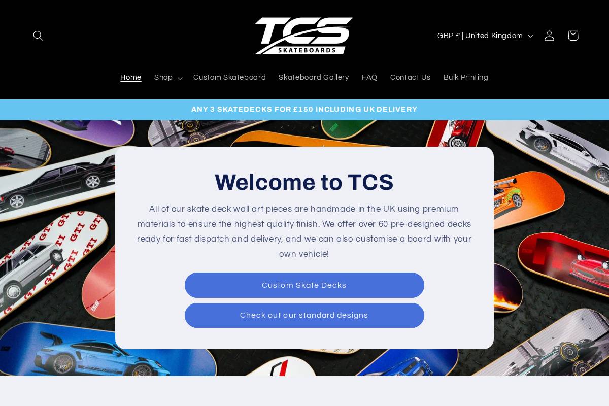 TCS Skateboards - TCS Online LTD homepage screenshot