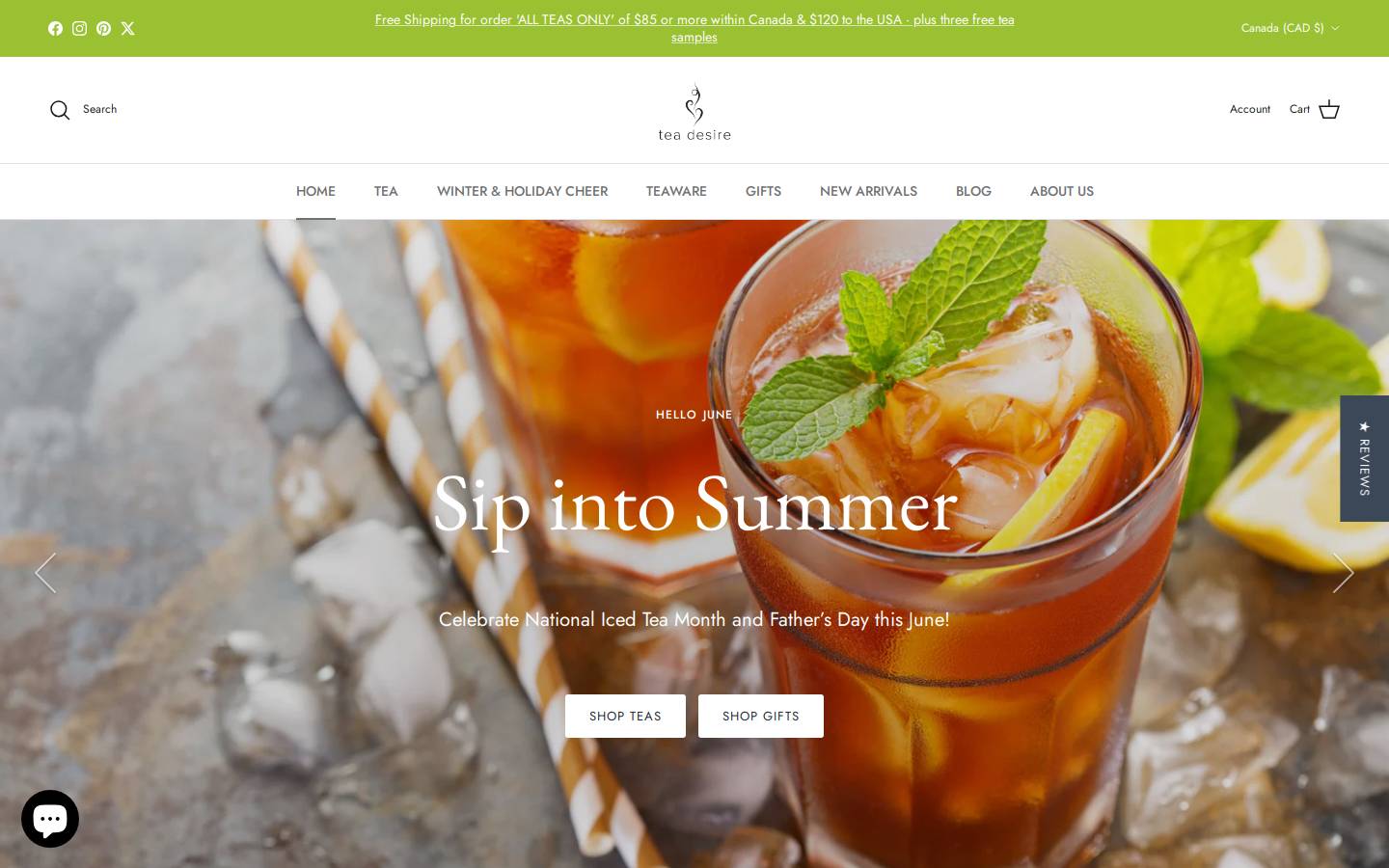 teadesire.com homepage screenshot