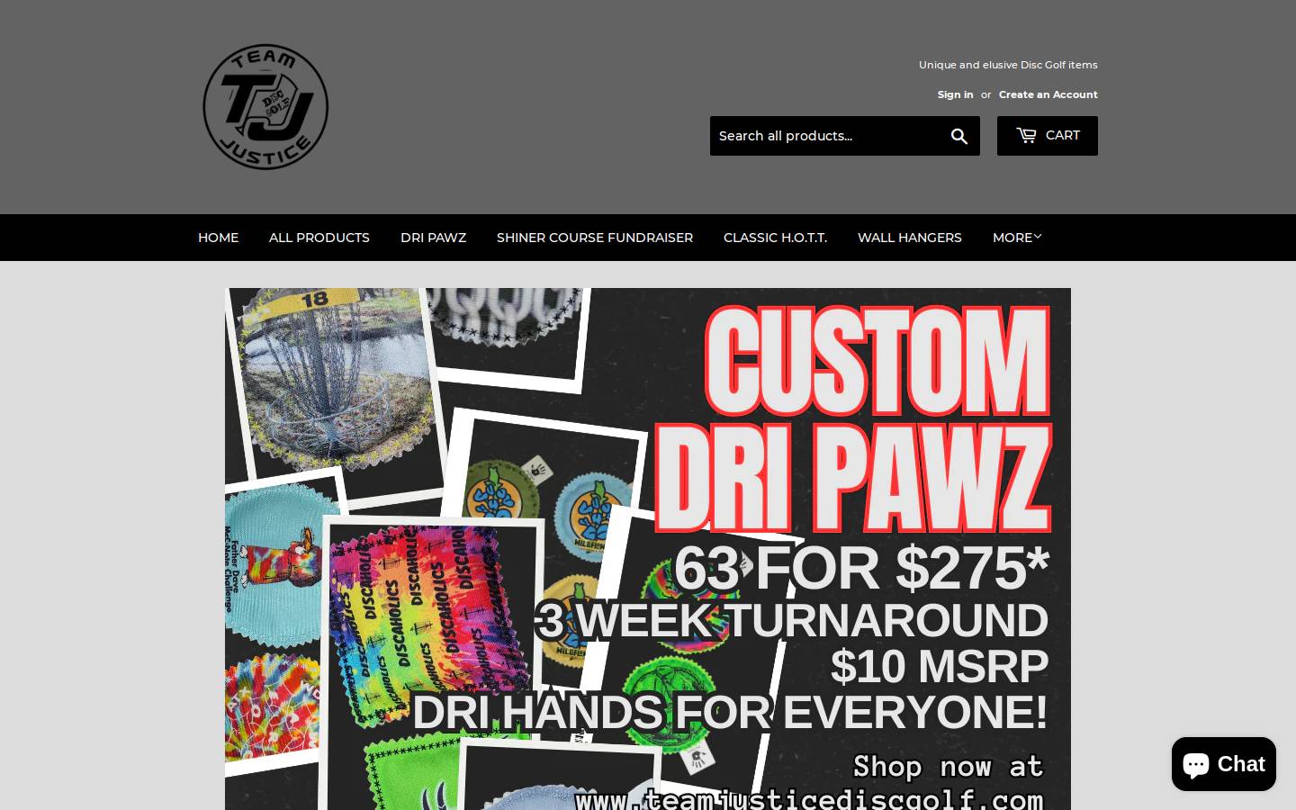 teamjusticediscgolf.com homepage screenshot