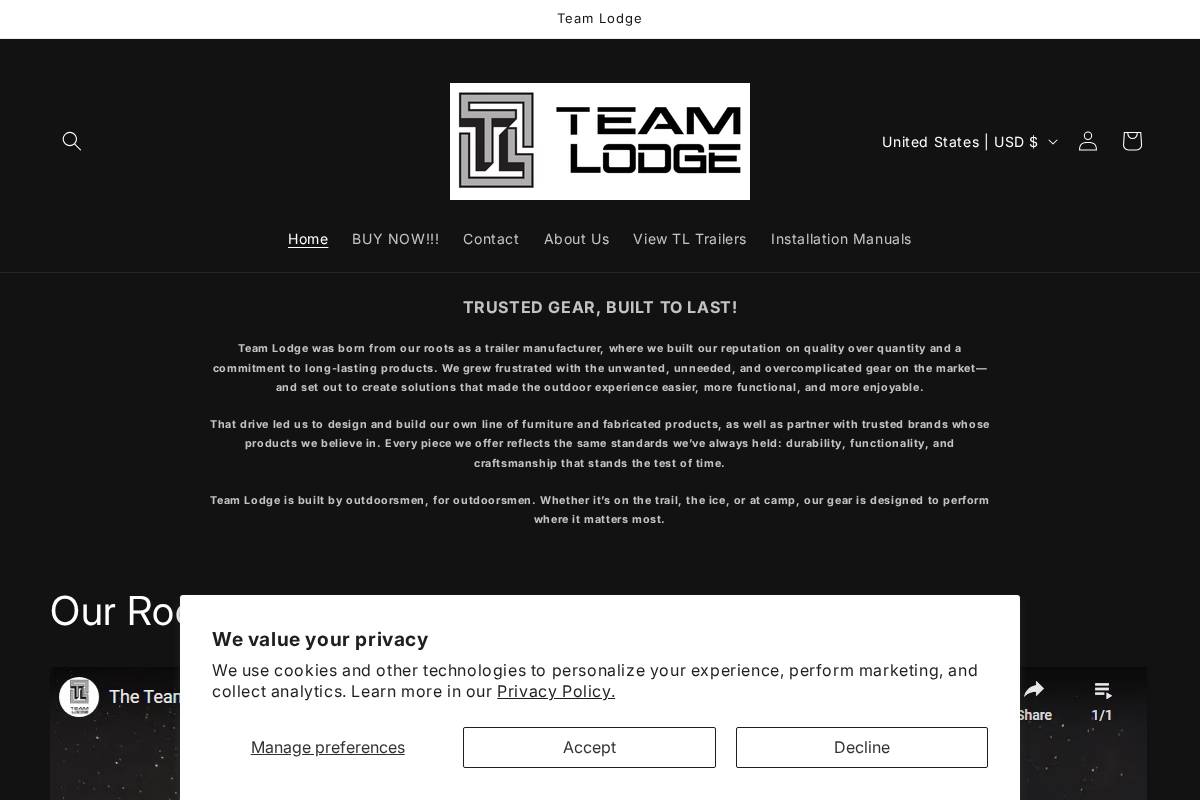 teamlodgestore.com homepage screenshot