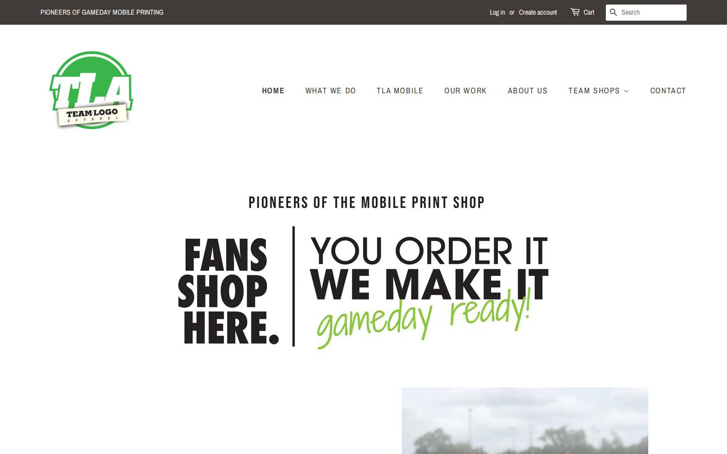 teamlogoapparel.com homepage screenshot