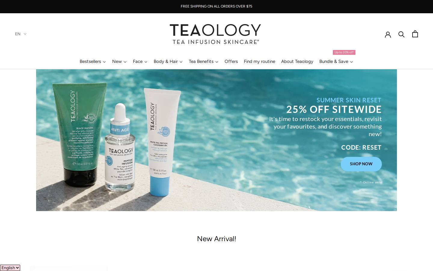 Teaology Skincare homepage screenshot