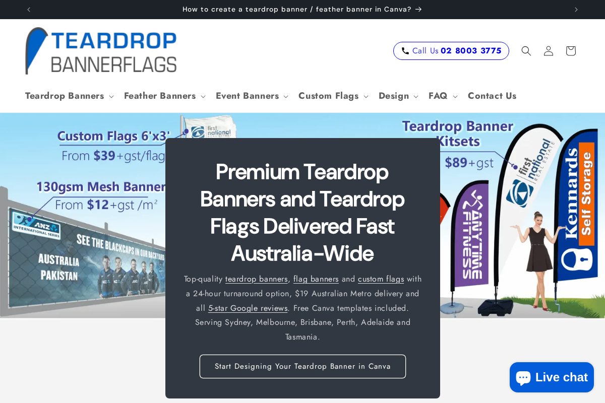 Teardrop Banner Flags homepage screenshot