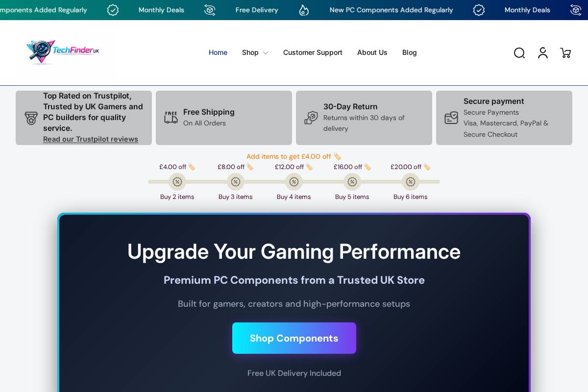 TechFinder UK homepage screenshot