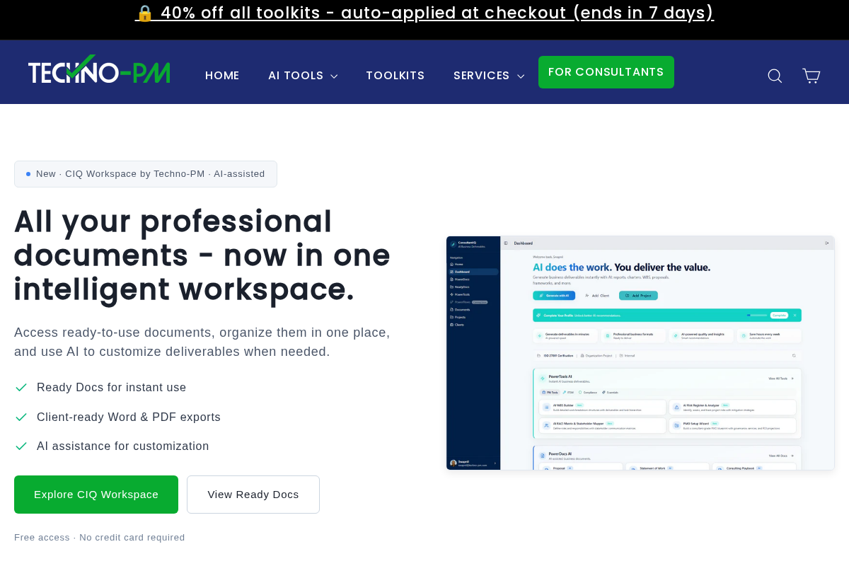 Techno PM - Project Management Templates Download homepage screenshot