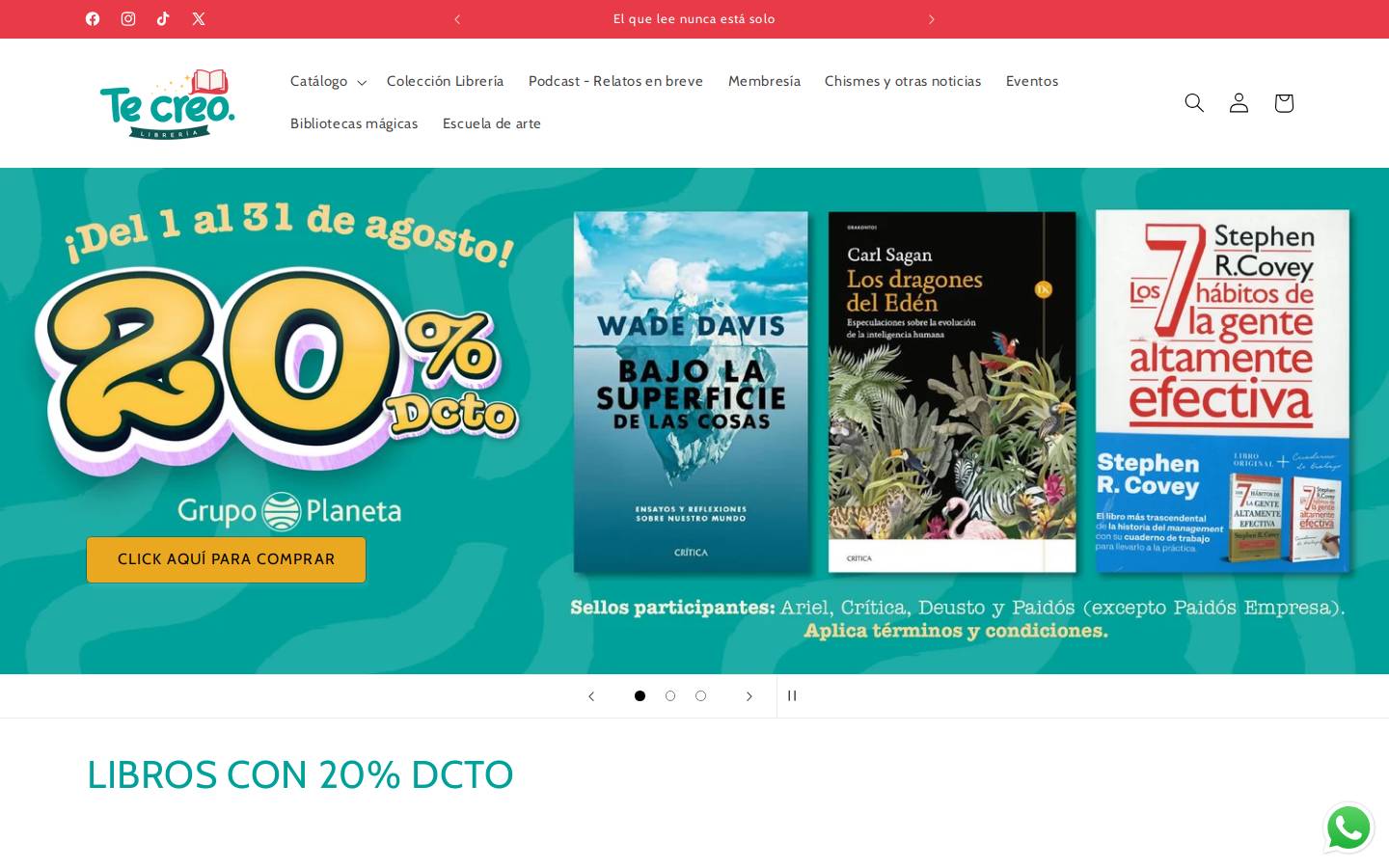 tecreolibreria.com homepage screenshot