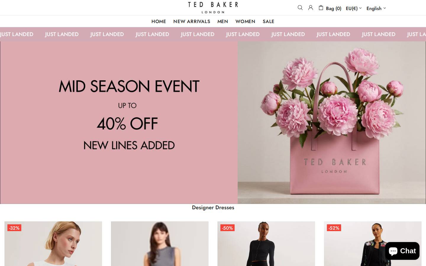 Ted Baker homepage screenshot