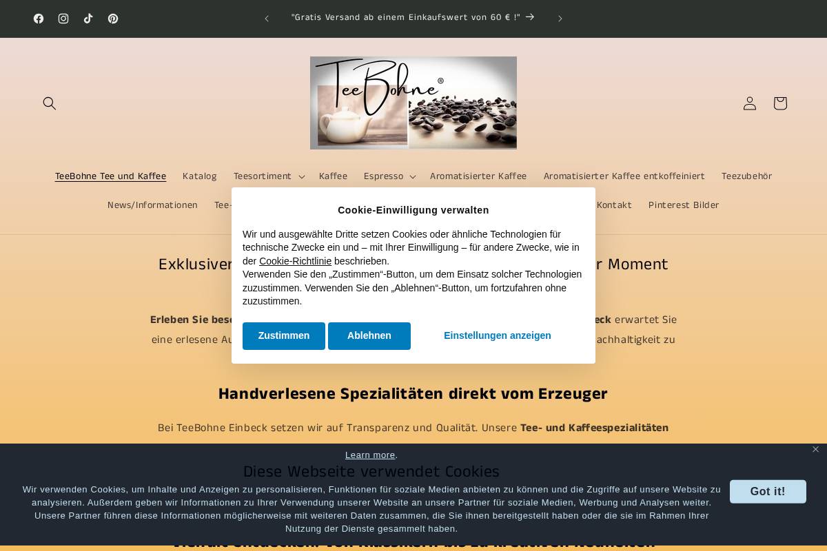 teebohne-einbeck.de homepage screenshot