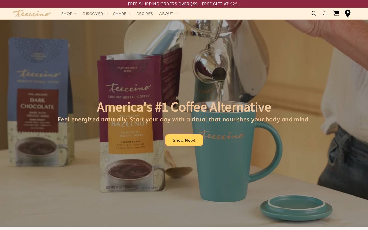 Teeccino Caffé homepage screenshot