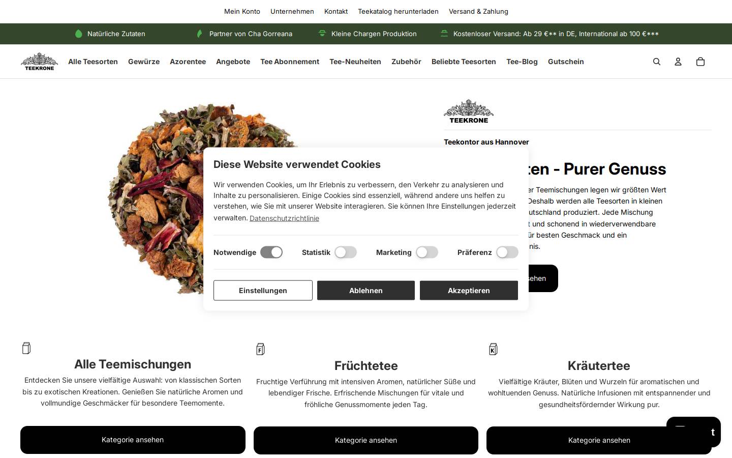 Teekrone homepage screenshot