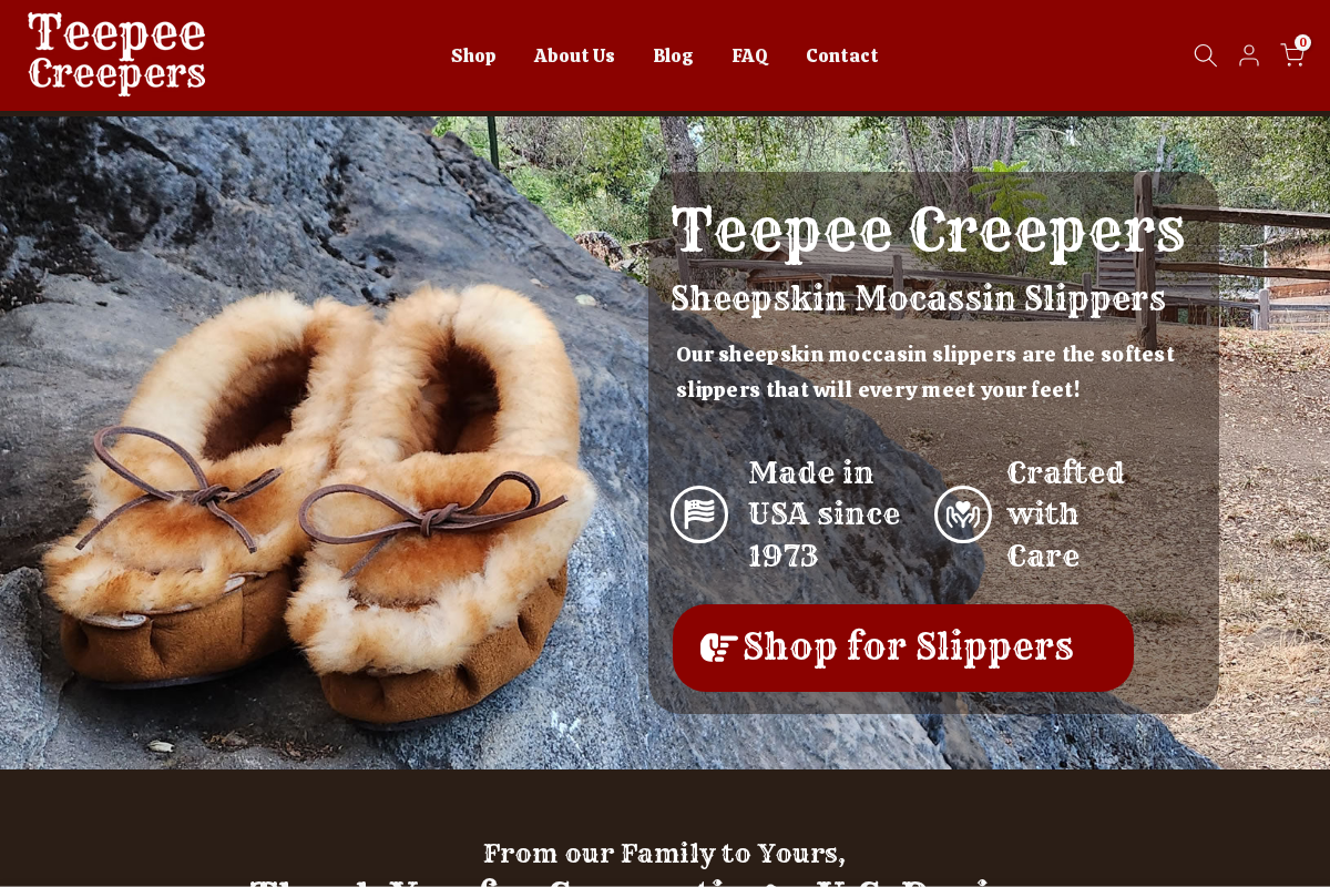 Teepee Creepers homepage screenshot