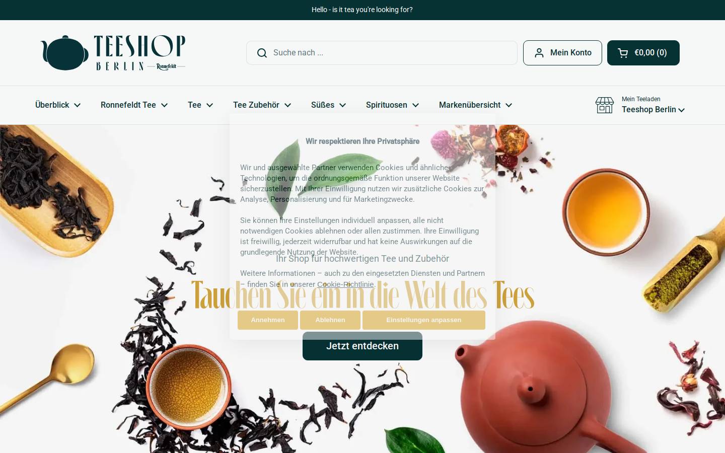 Teeshop Berlin - Ronnefeldt Markenpartner homepage screenshot