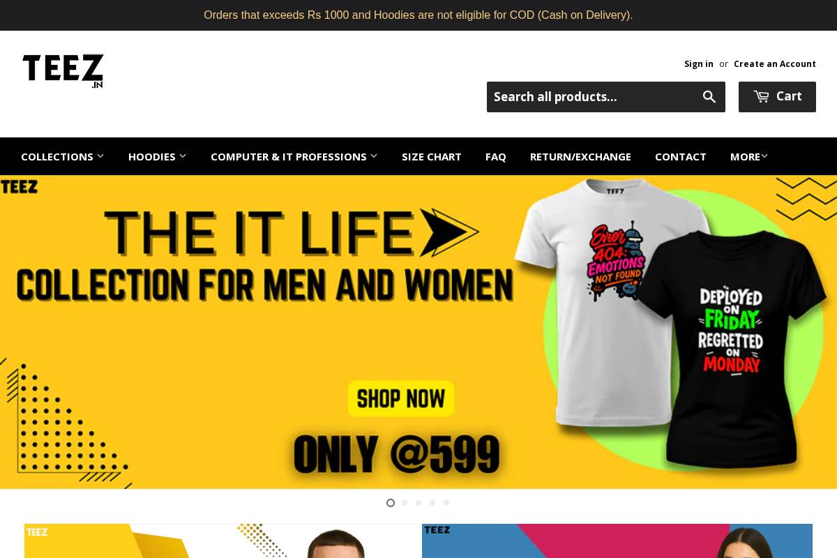 teez.in homepage screenshot