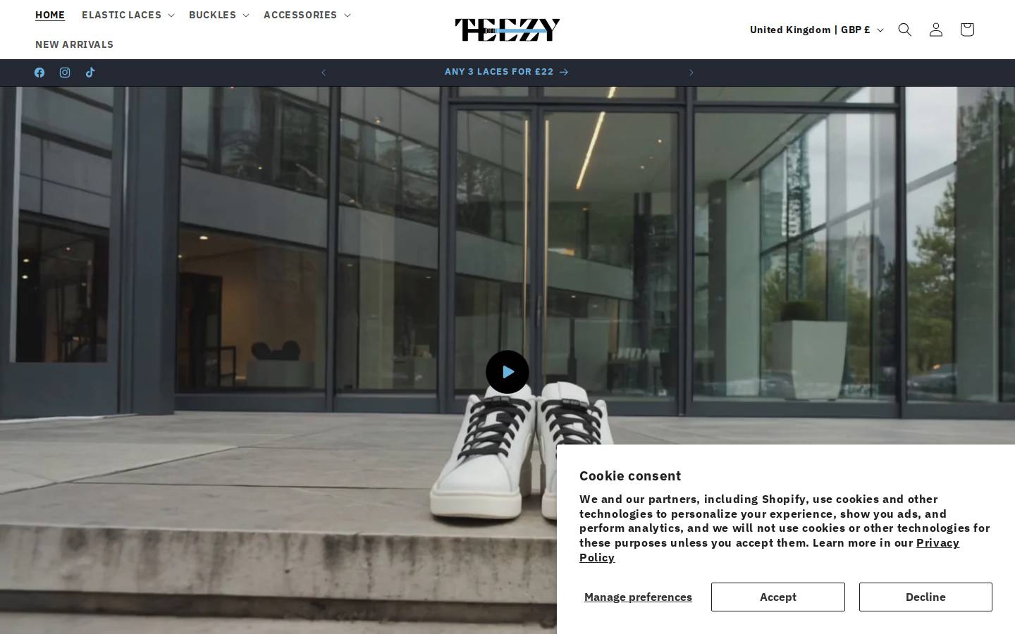 teezylaces.com homepage screenshot