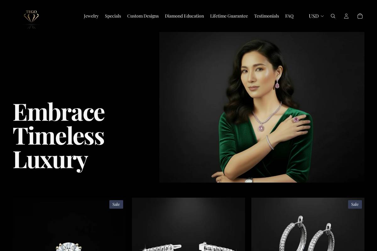 tegojewelers.com homepage screenshot
