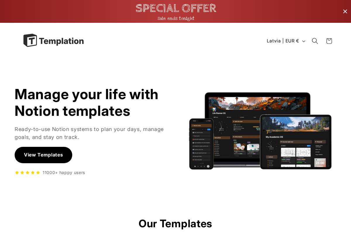 templation.io homepage screenshot