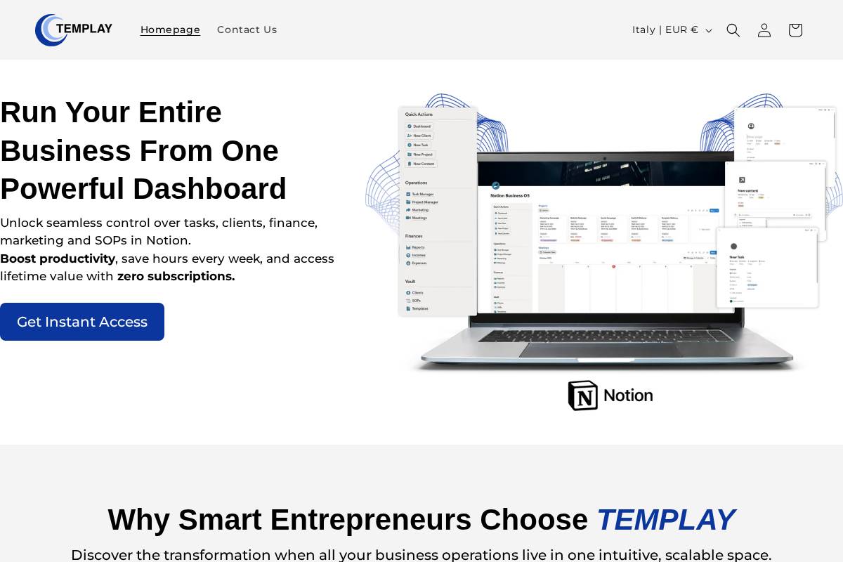 templaynotion.com homepage screenshot