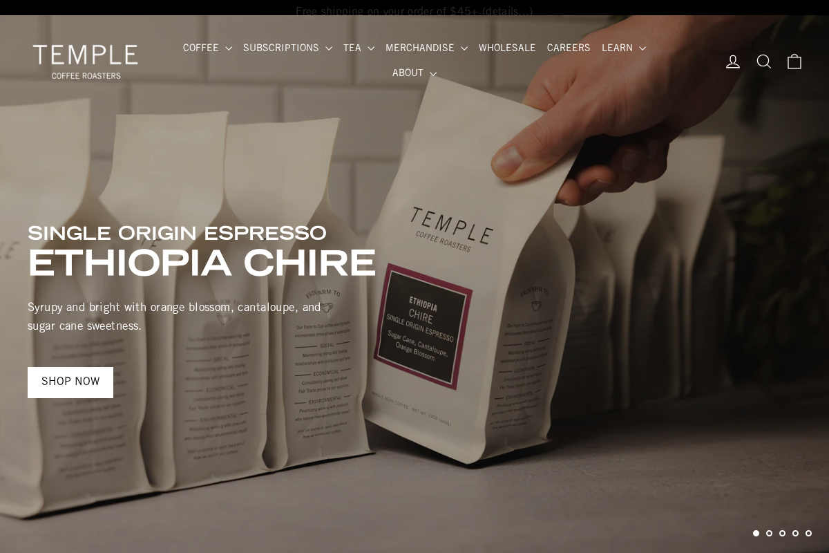 Temple Fine Coffee and Tea homepage screenshot