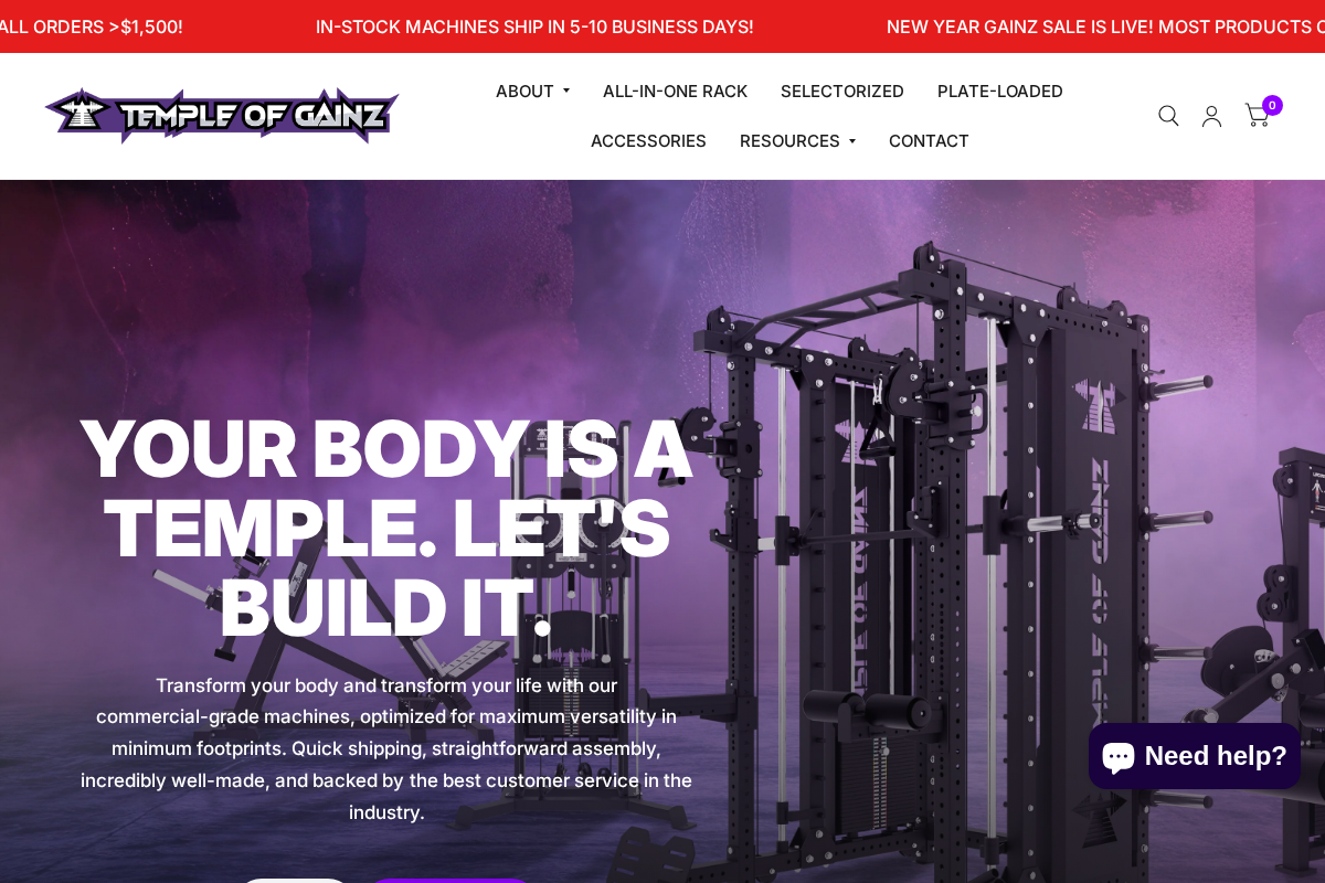 Temple of Gainz homepage screenshot