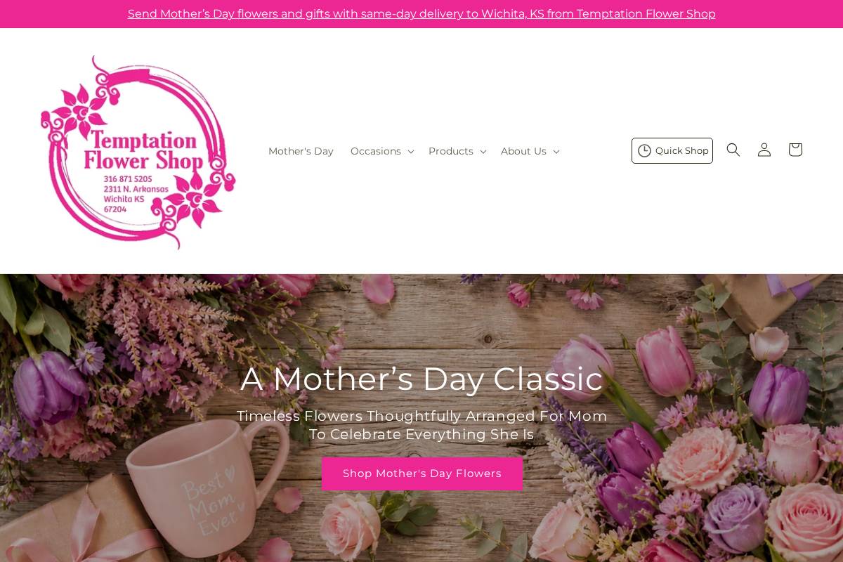 temptationflowershop.com homepage screenshot